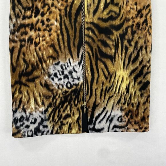 Vtg Cartise Skirt Womens 8 Brown Black Leopard Pencil Skirt Scuba Gold Zipper - Picture 4 of 16